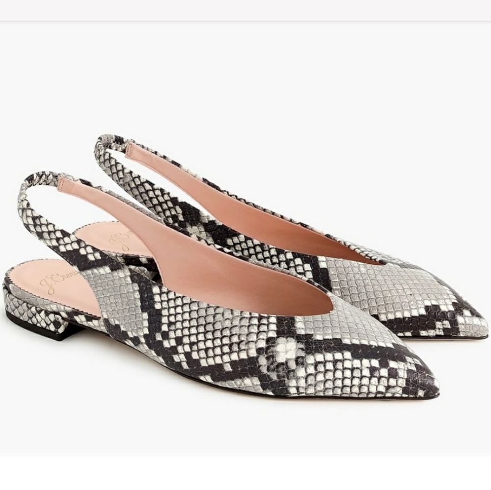 J crew Pointed Toe Slingback flats snakeskin J8209